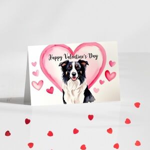 Border Collie Dog Valentine's Greeting Card with Peel and Stick Envelope